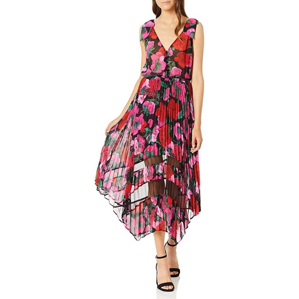 The Kooples Pink and Red Floral High Low Dress